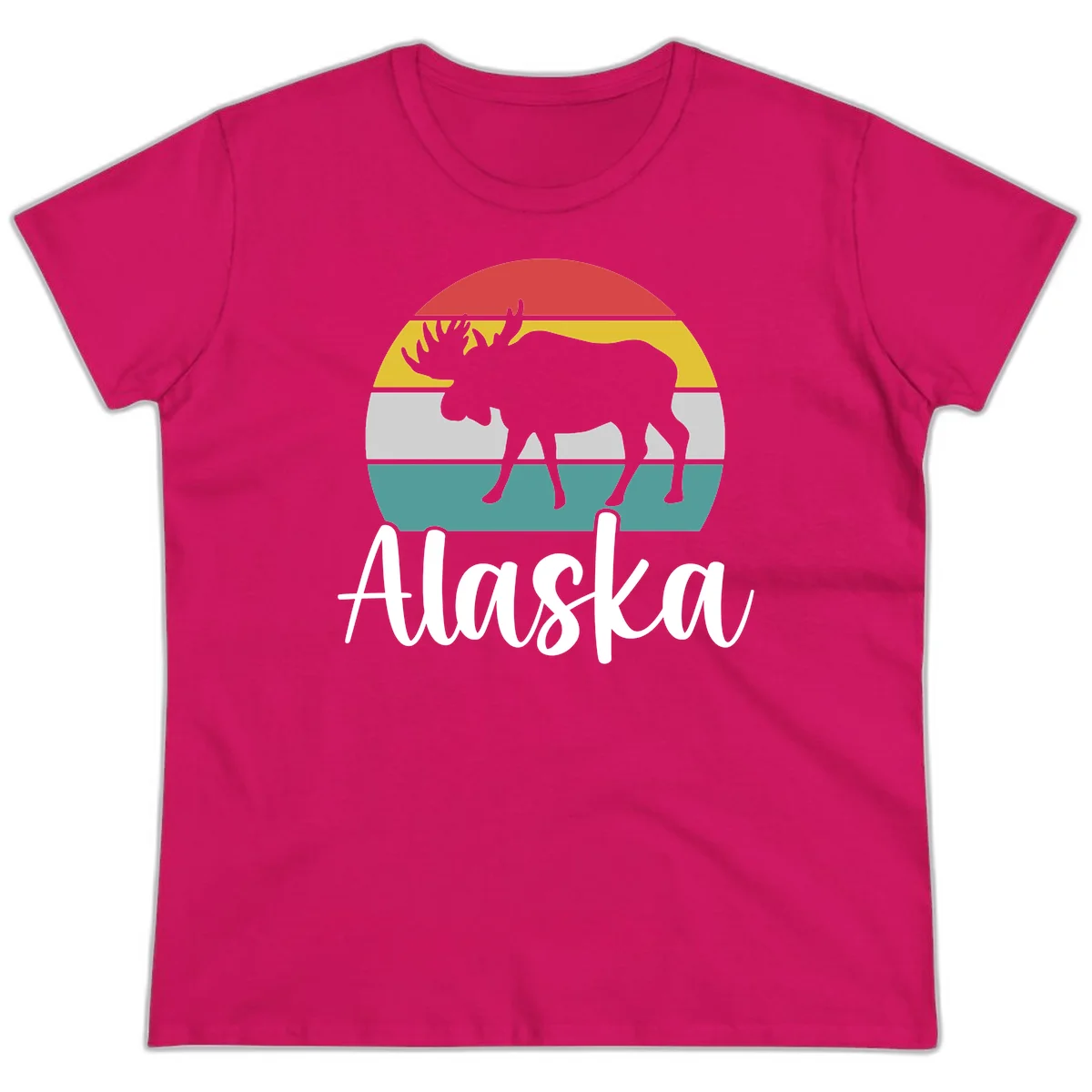 Moose Mountain Stripes Alaska Ladies Tee in Heliconia