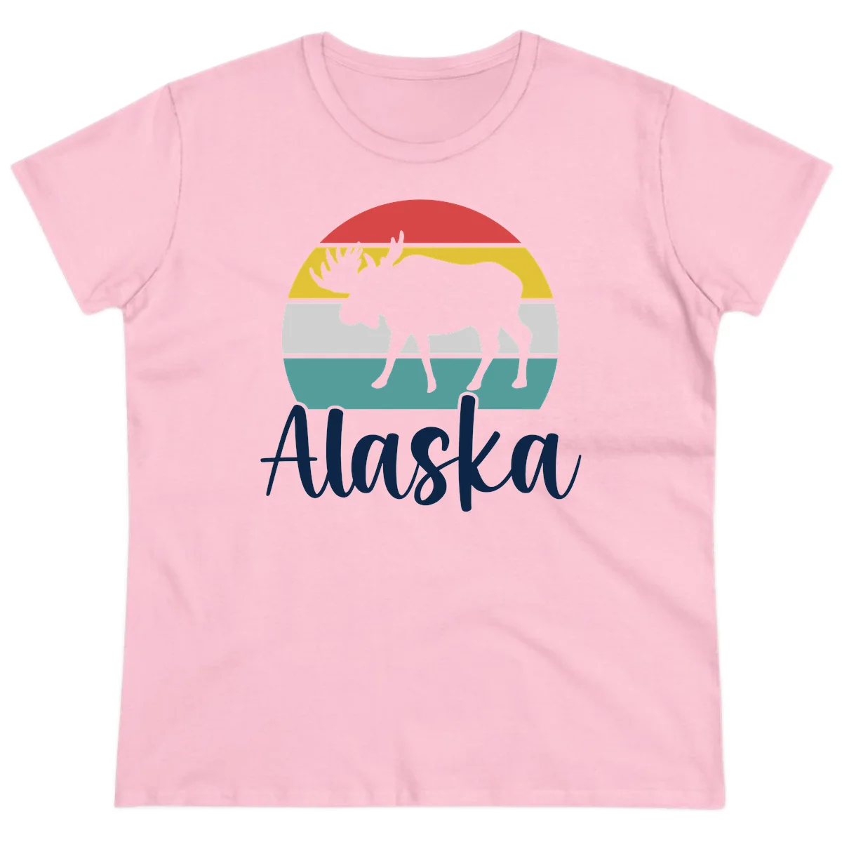 Moose Mountain Stripes Alaska Ladies Tee in Light Pink