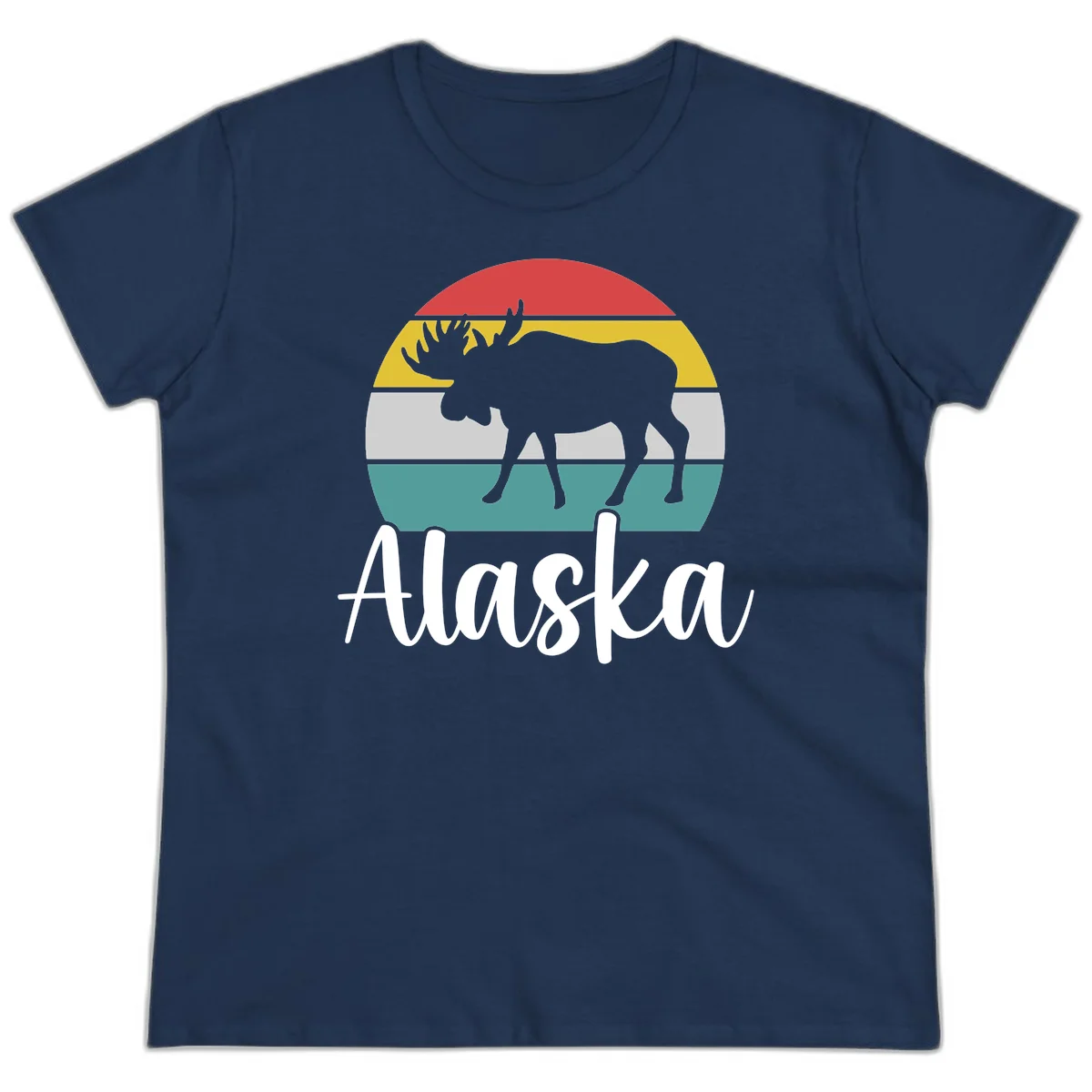 Moose Mountain Stripes Alaska Ladies Tee in Navy