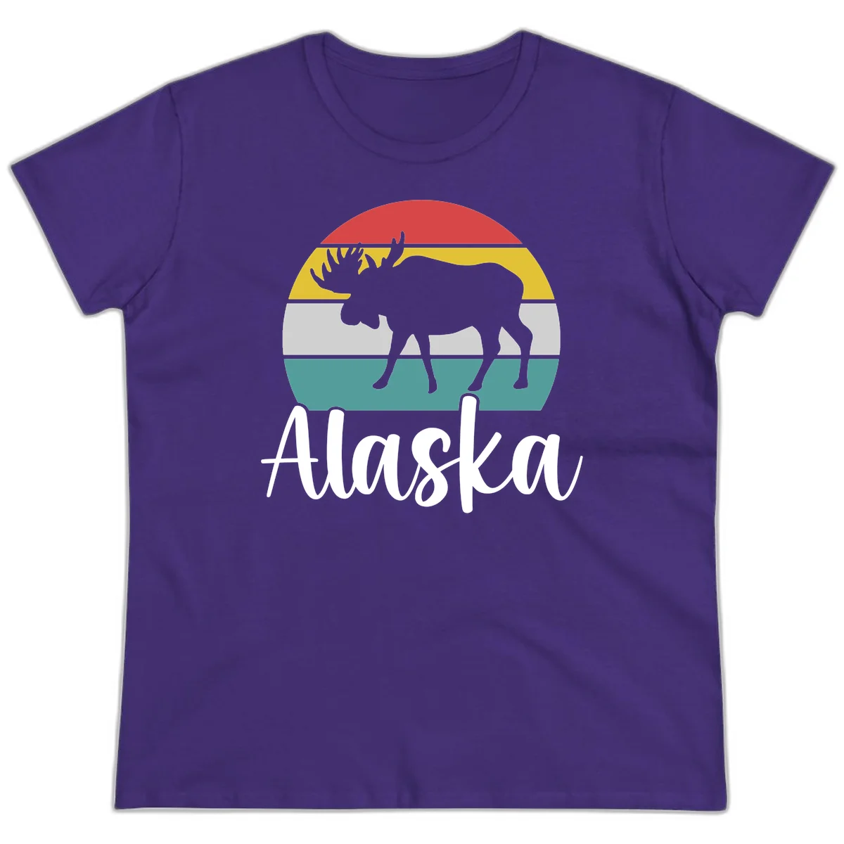 Moose Mountain Stripes Alaska Ladies Tee in Purple