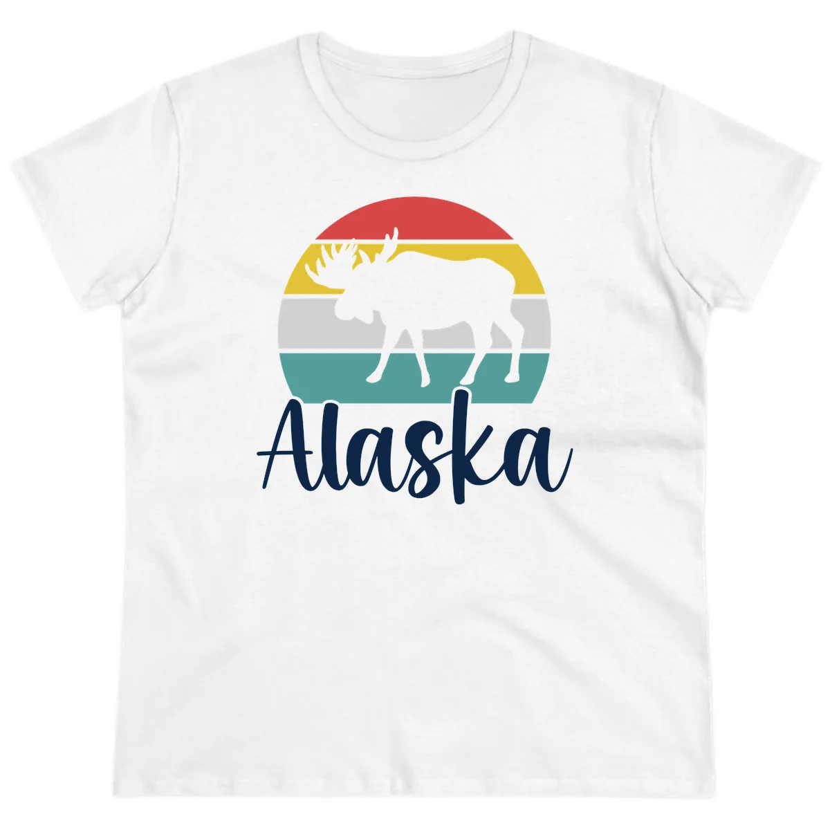 Moose Mountain Stripes Alaska Ladies Tee in White