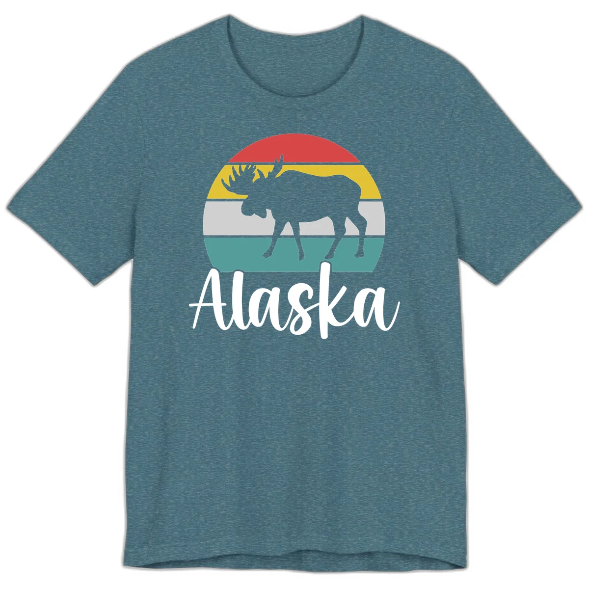 Moose Mountain Stripes Alaska Premium Tee in Heather Deep Teal