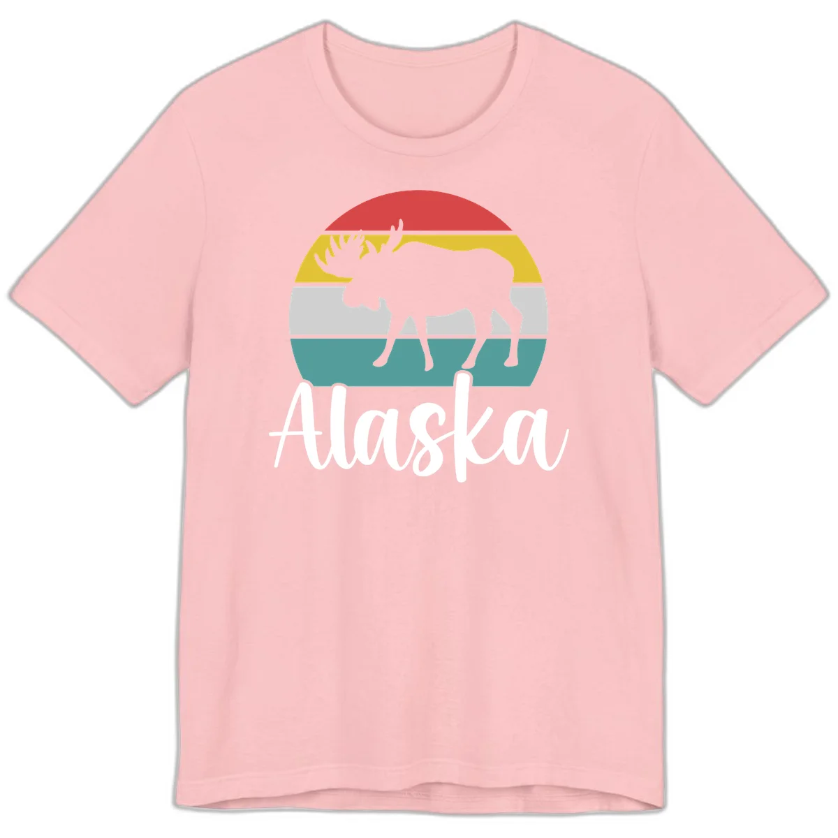 Moose Mountain Stripes Alaska Premium Tee in Pink