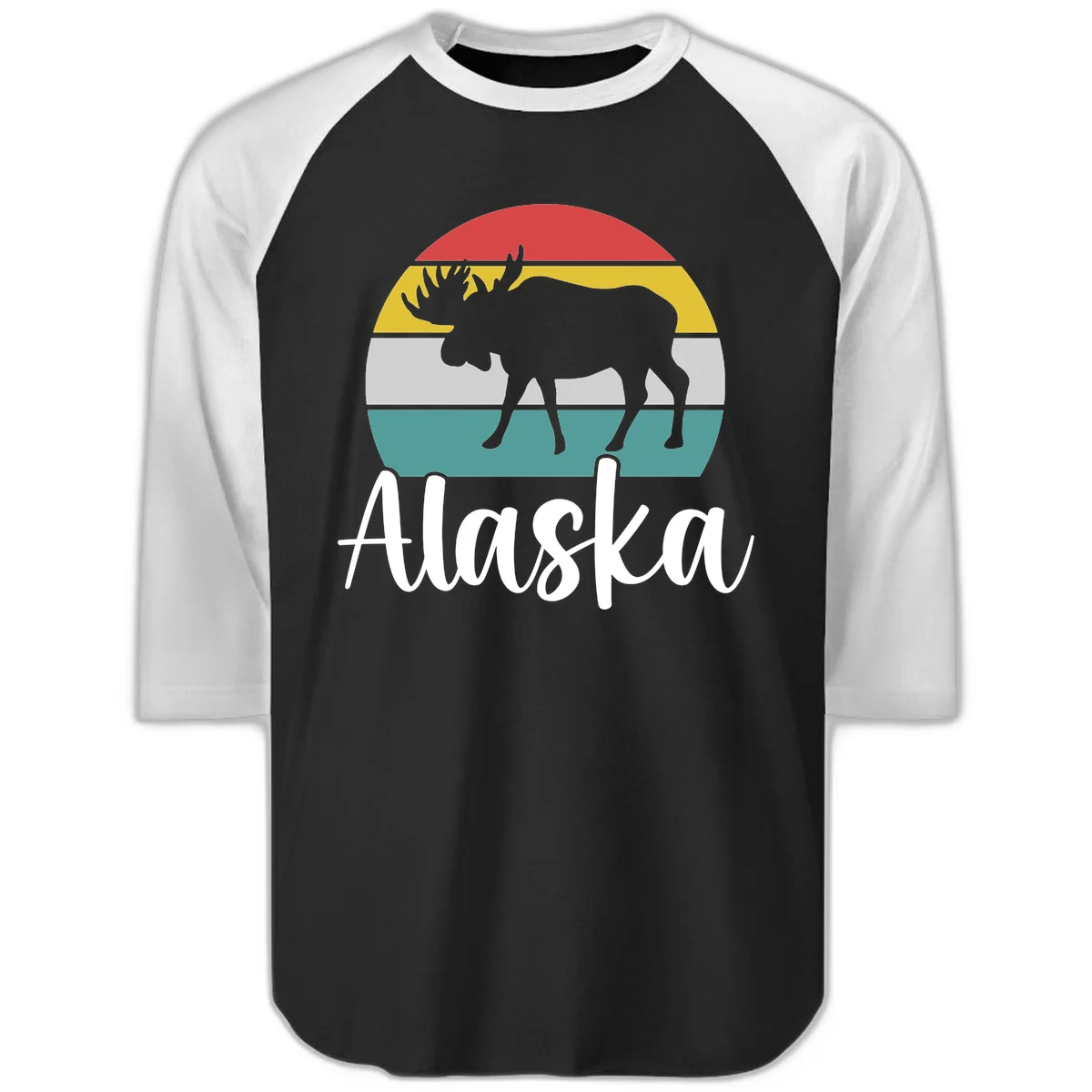 Moose Mountain Stripes Alaska Raglan 3/4 in Black White