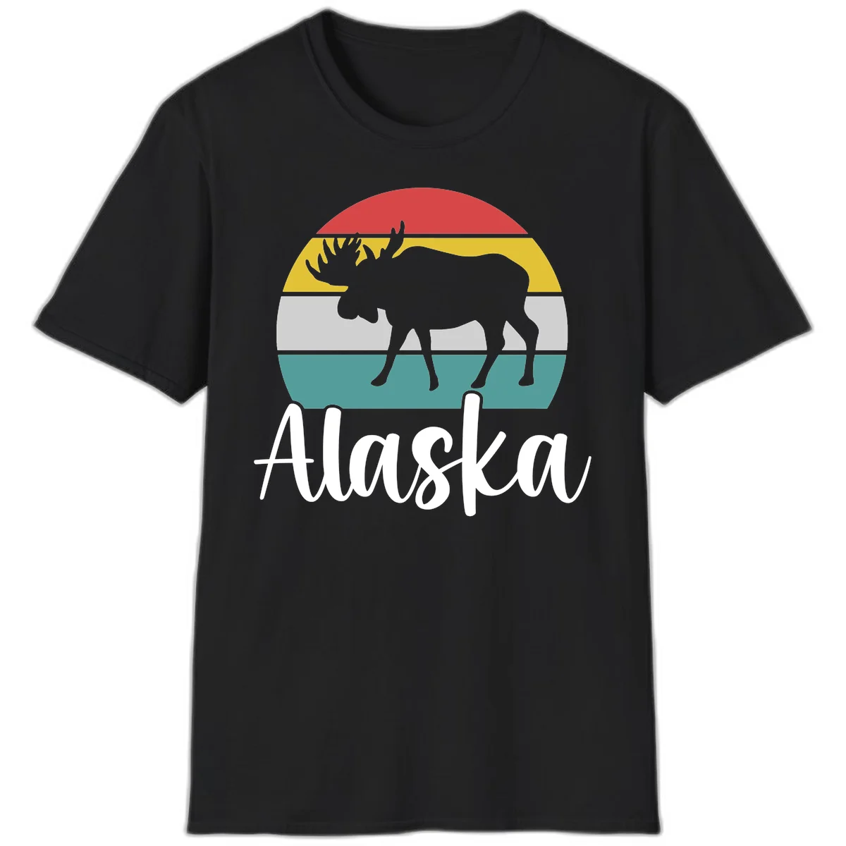 Moose Mountain Stripes Alaska T-Shirt in Black
