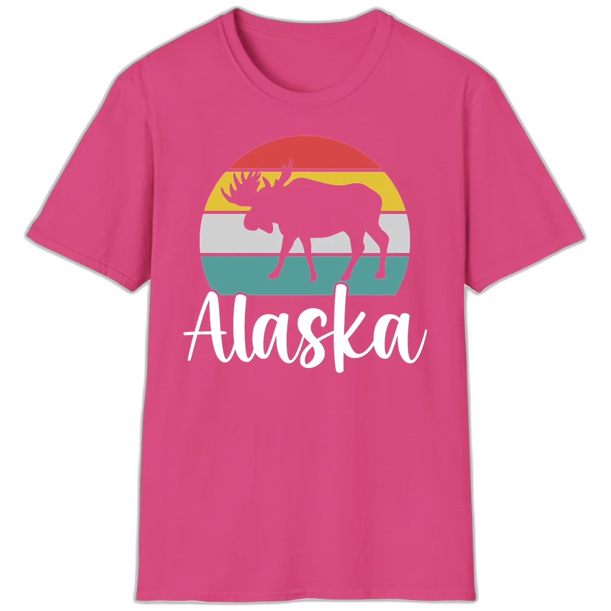 Moose Mountain Stripes Alaska T-Shirt in Heliconia