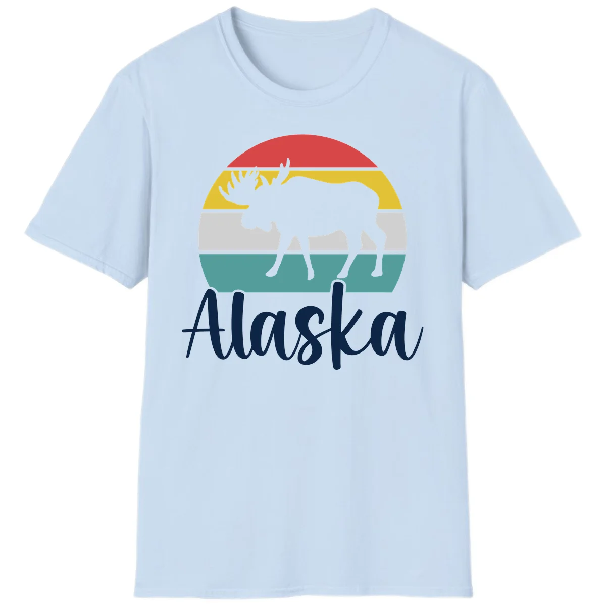Moose Mountain Stripes Alaska T-Shirt in Light Blue