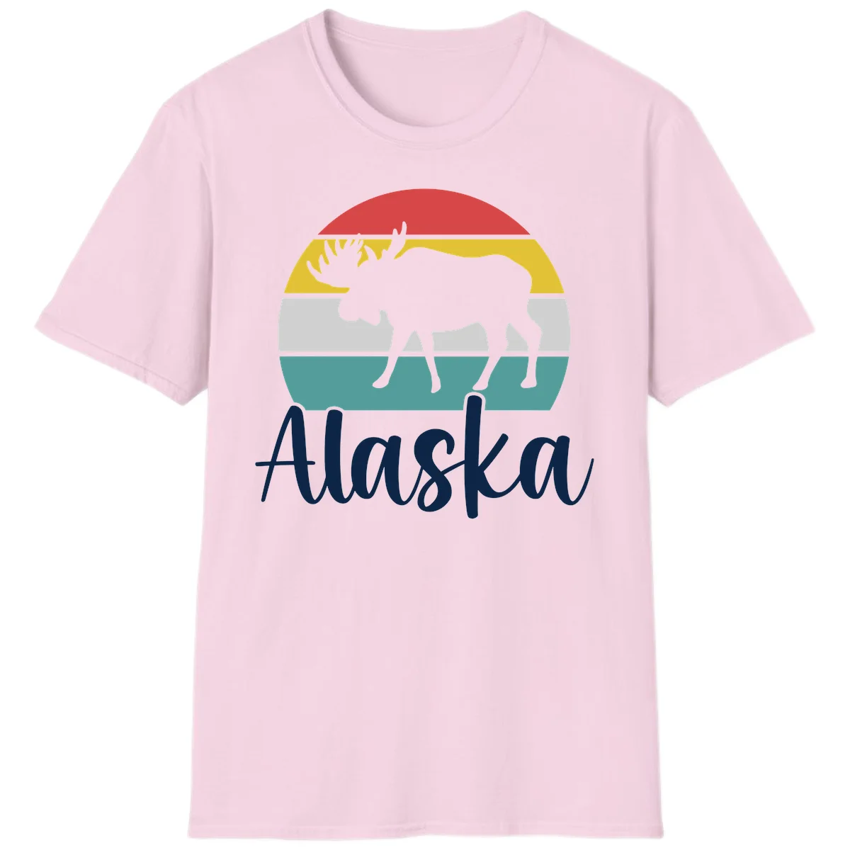 Moose Mountain Stripes Alaska T-Shirt in Light Pink