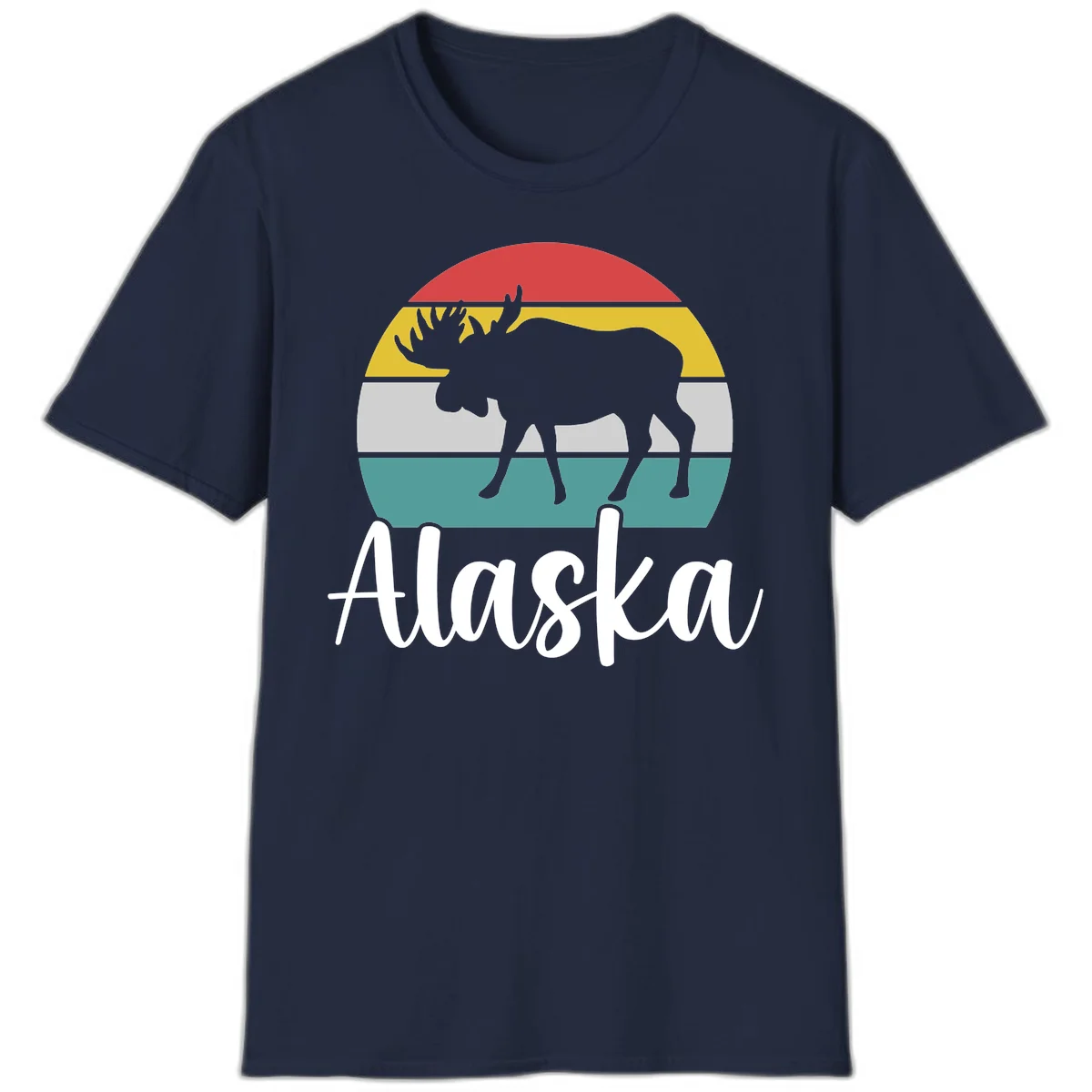 Moose Mountain Stripes Alaska T-Shirt in Navy