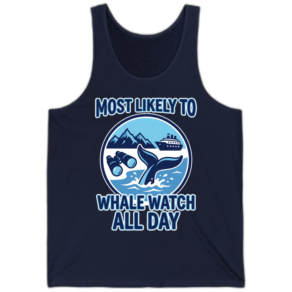 Most Likely To Whale Watch All Day Tank Top in Navy