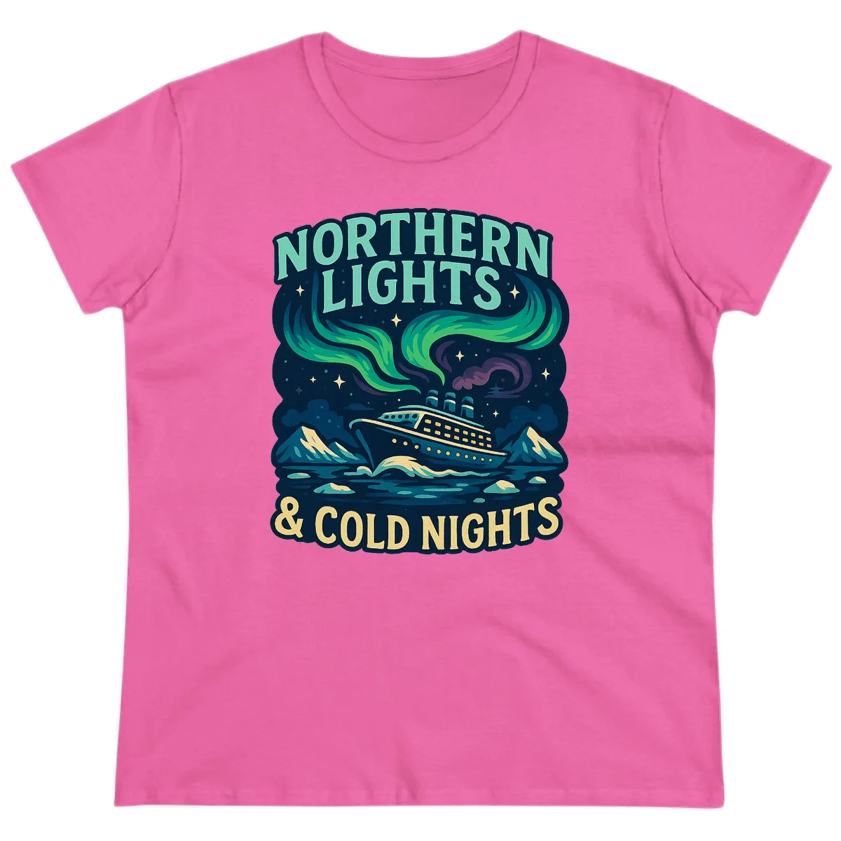 Northern Lights & Cold Nights Ladies Tee in Azalea