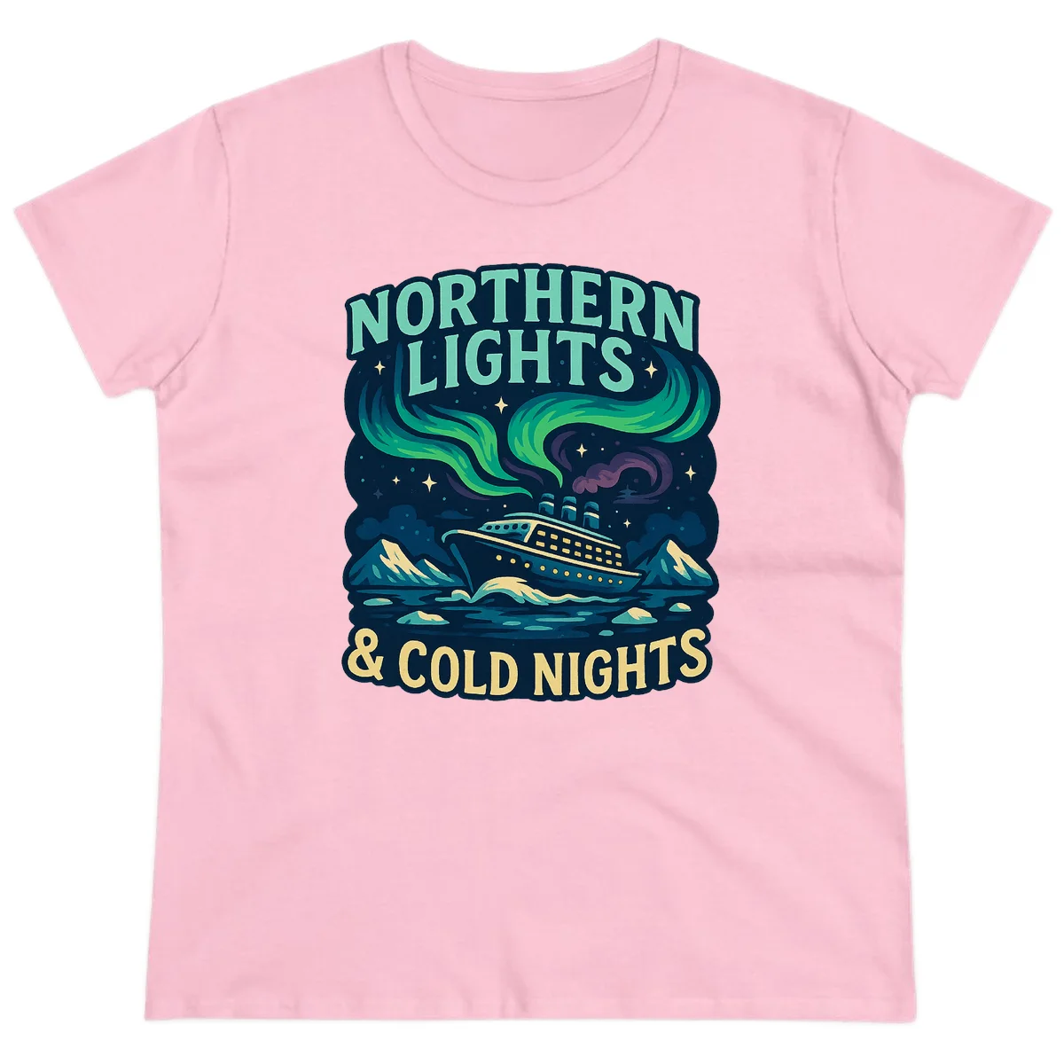 Northern Lights & Cold Nights Ladies Tee in Light Pink