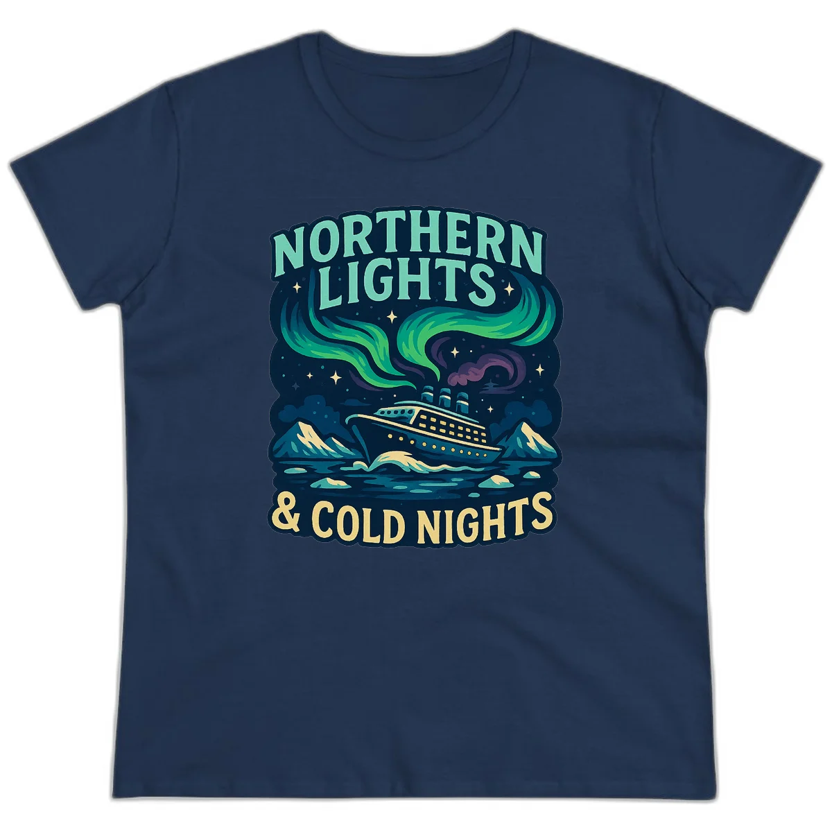 Northern Lights & Cold Nights Ladies Tee in Navy