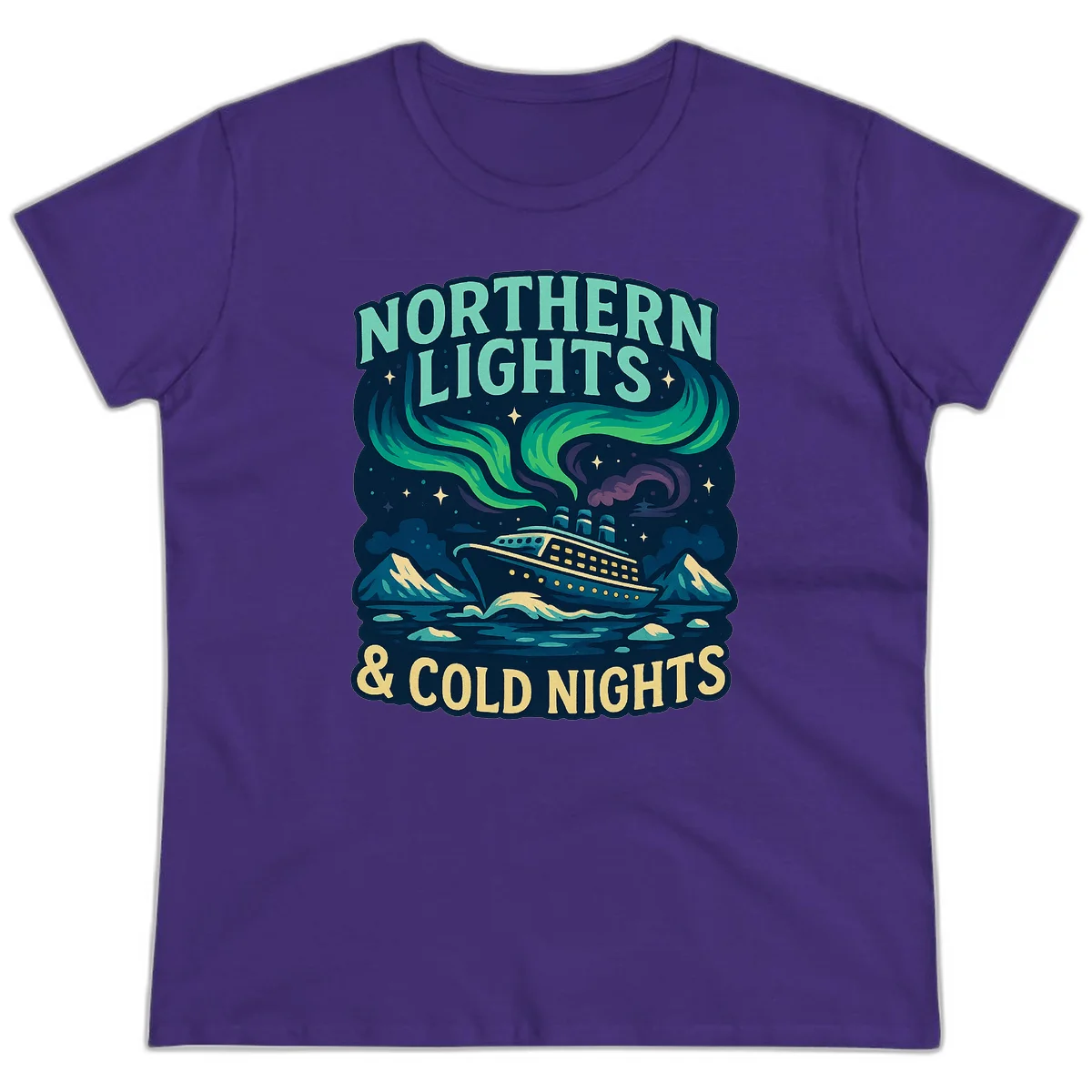Northern Lights & Cold Nights Ladies Tee in Purple