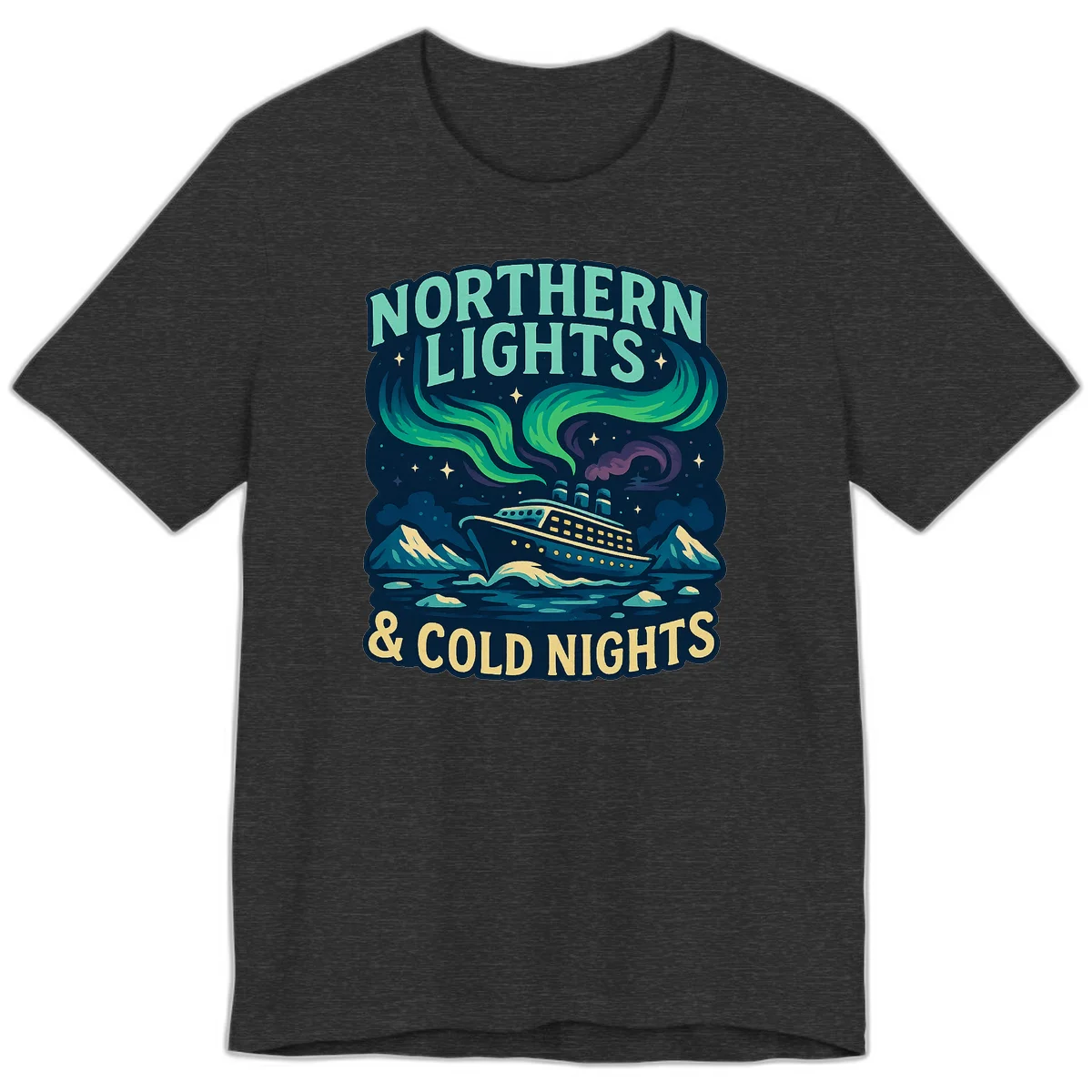 Northern Lights & Cold Nights Premium Tee in Dark Grey Heather