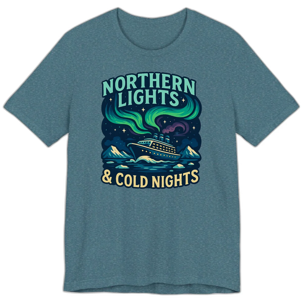 Northern Lights & Cold Nights Premium Tee in Heather Deep Teal