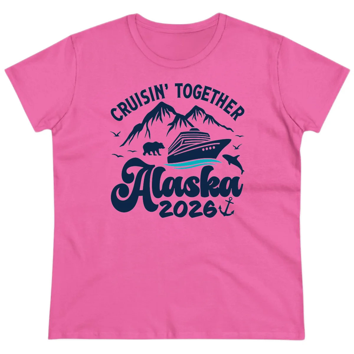 Minimalist Ocean Waves Ladies Tee in Azalea