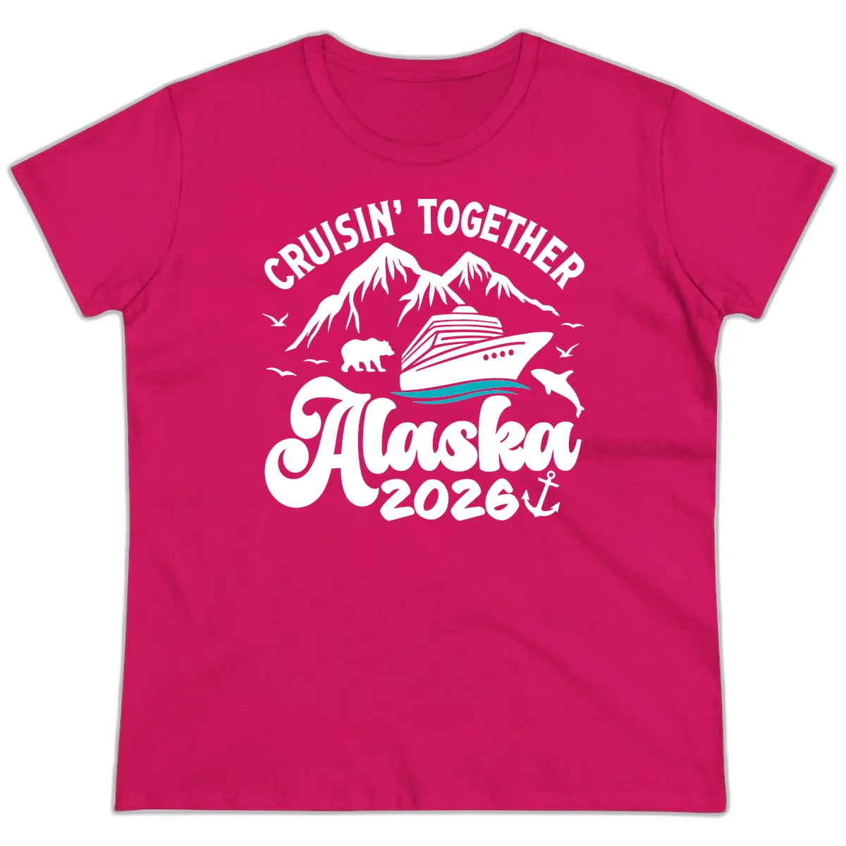 Minimalist Ocean Waves Ladies Tee in Heliconia