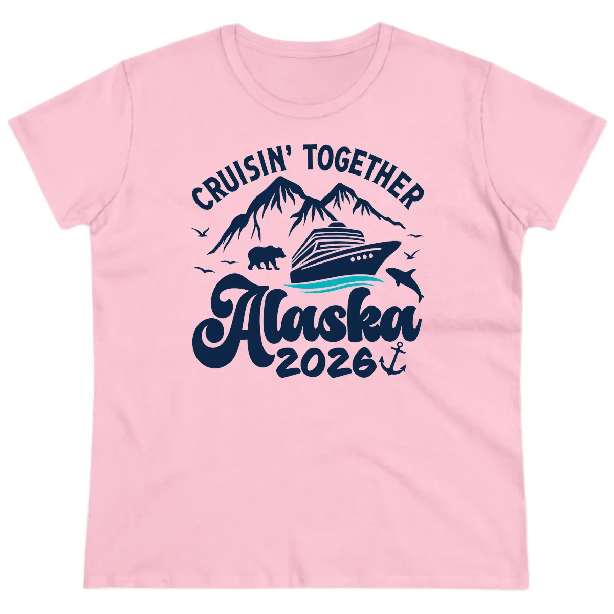 Minimalist Ocean Waves Ladies Tee in Light Pink