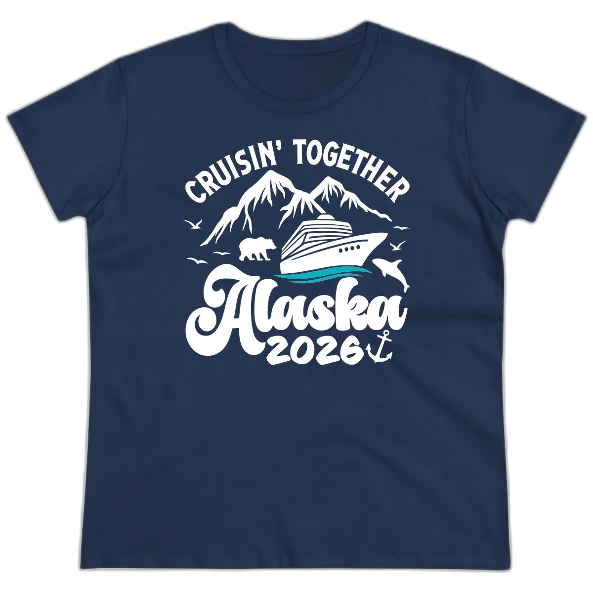 Minimalist Ocean Waves Ladies Tee in Navy