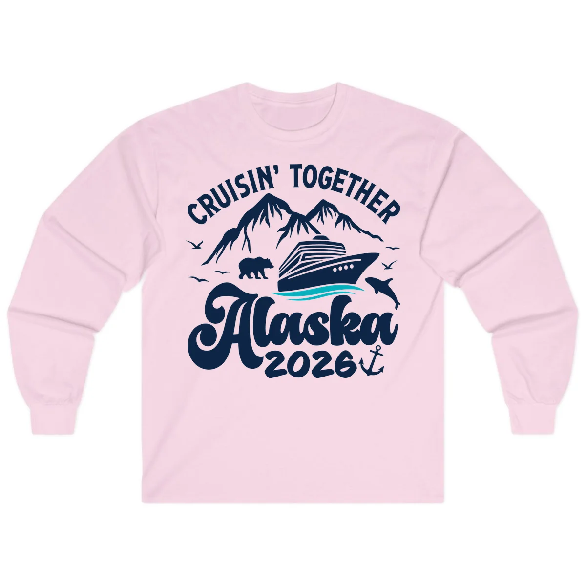 Minimalist Ocean Waves Long Sleeve in Light Pink