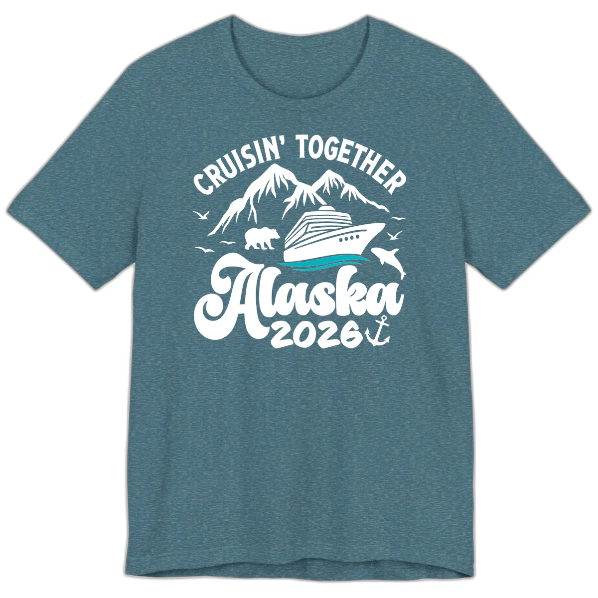 Minimalist Ocean Waves Premium Tee in Heather Deep Teal