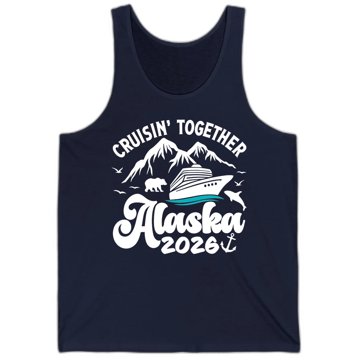 Minimalist Ocean Waves Tank in Navy