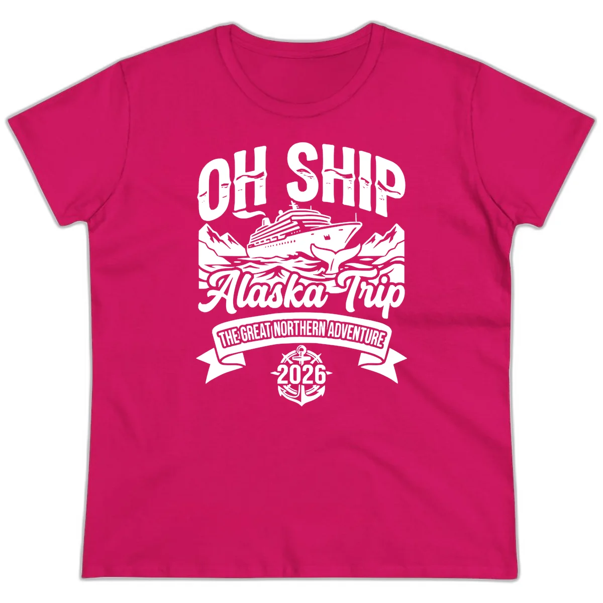 Off Ship Alaska Trip Cruise Adventure Ladies Tee in Heliconia
