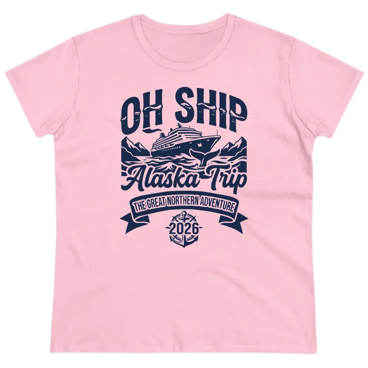Off Ship Alaska Trip Cruise Adventure Ladies Tee in Light Pink