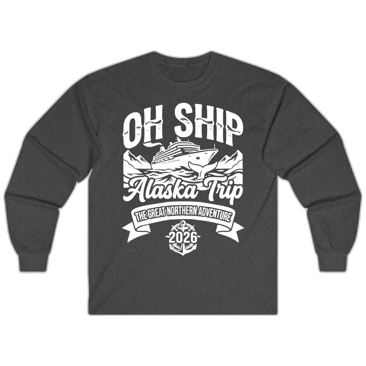 Off Ship Alaska Trip Cruise Adventure Long Sleeve in Dark Heather