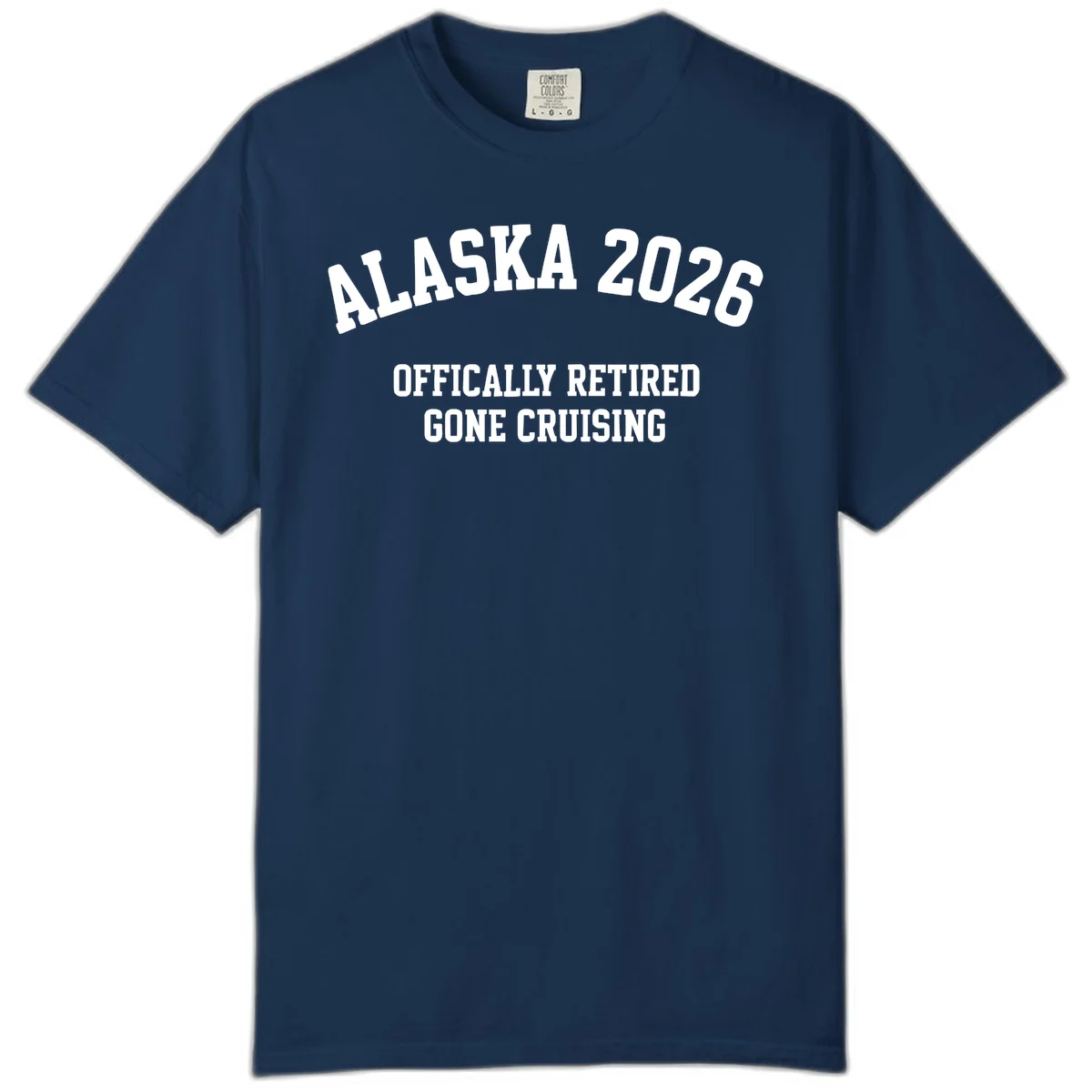 Alaska 2026 Officially Retired Gone Cruising Comfort Color Tee in Navy