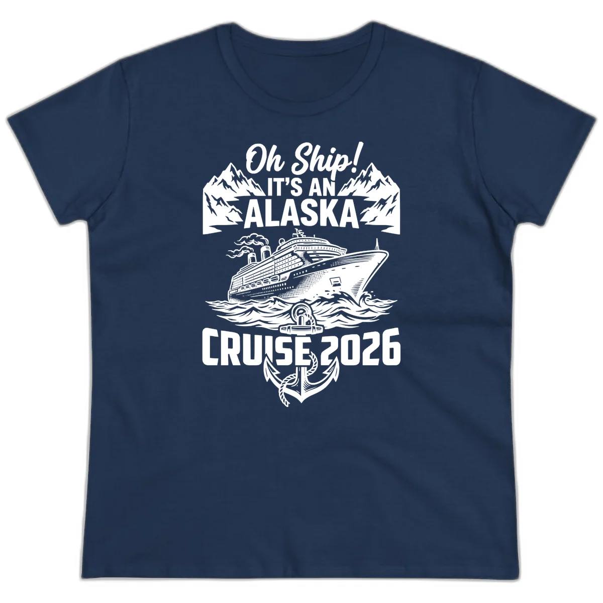 Oh Ship It's An Alaskan Trip Ladies Tee in Navy
