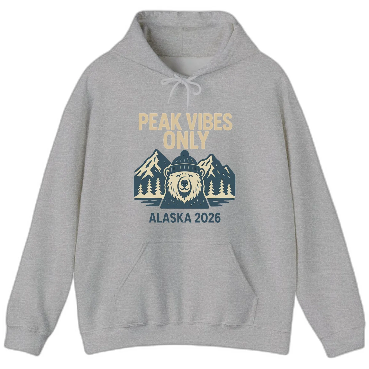 Peak Vibes Only Alaska 2026 Hoodie in Sport Grey