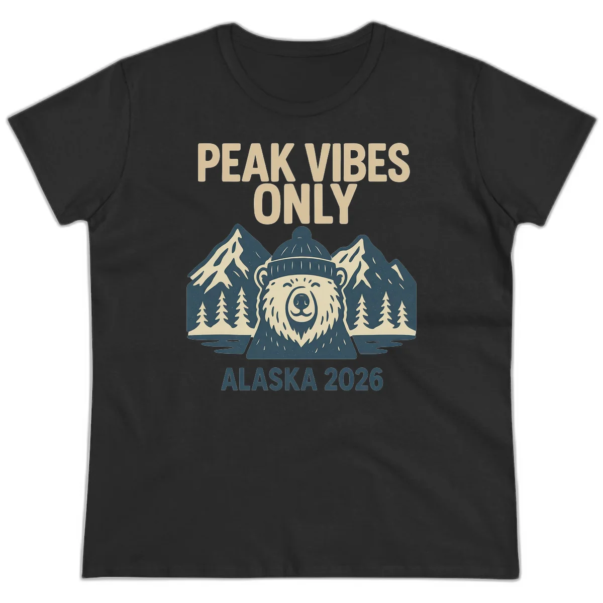 Peak Vibes Only Alaska 2026 Ladies Tee in Black
