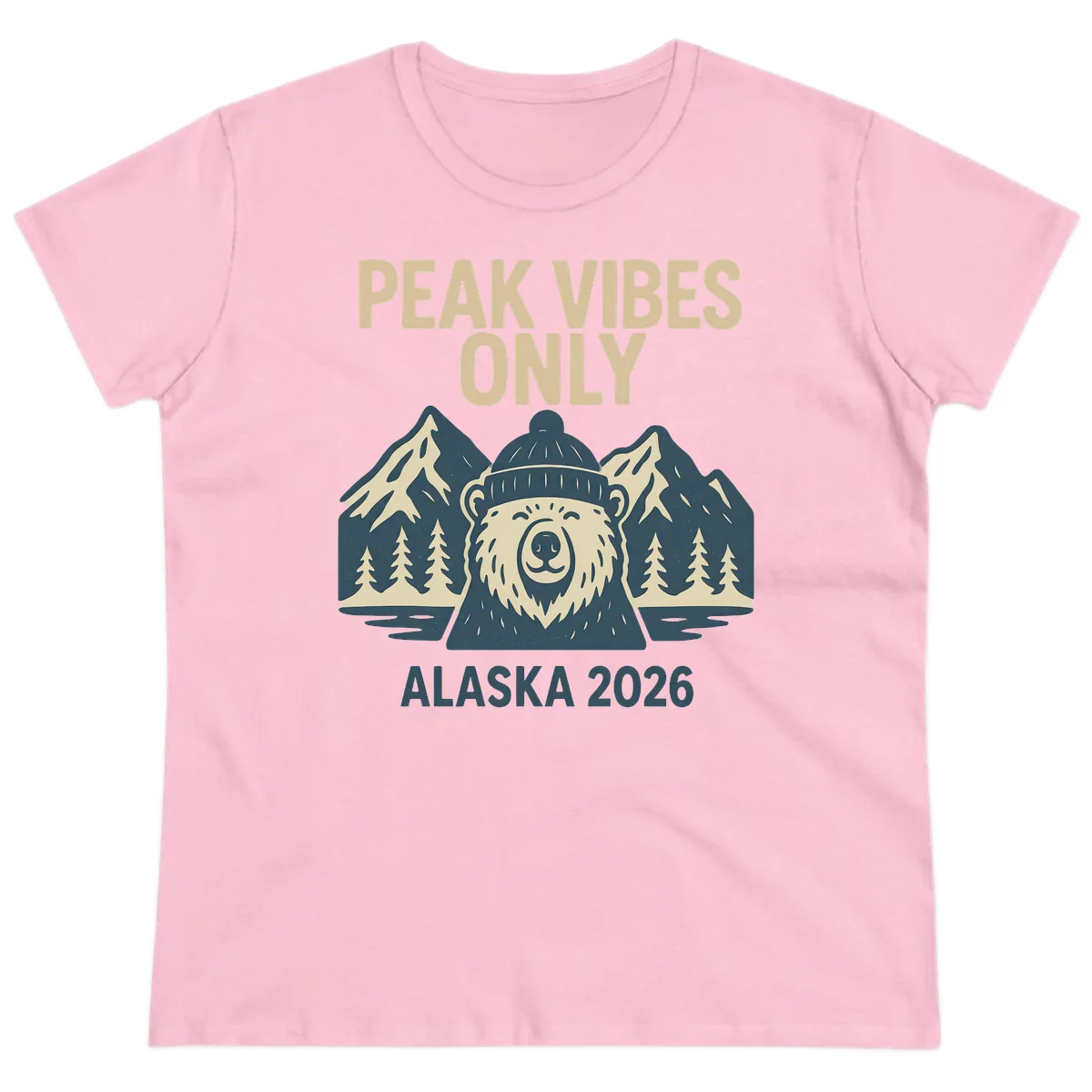 Peak Vibes Only Alaska 2026 Ladies Tee in Light Pink