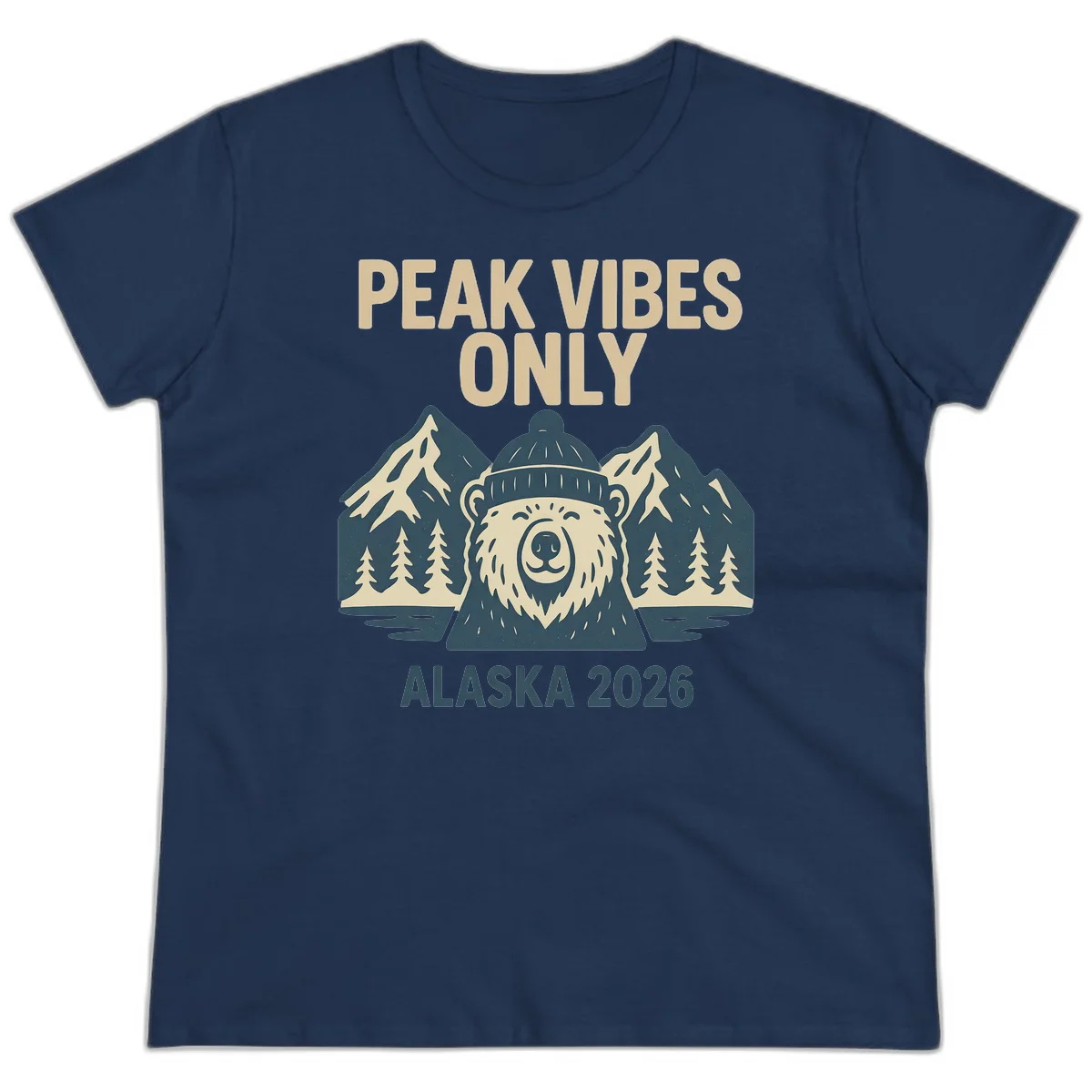 Peak Vibes Only Alaska 2026 Ladies Tee in Navy