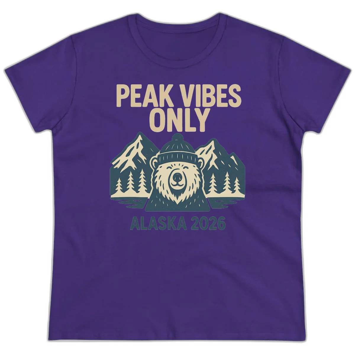 Peak Vibes Only Alaska 2026 Ladies Tee in Purple