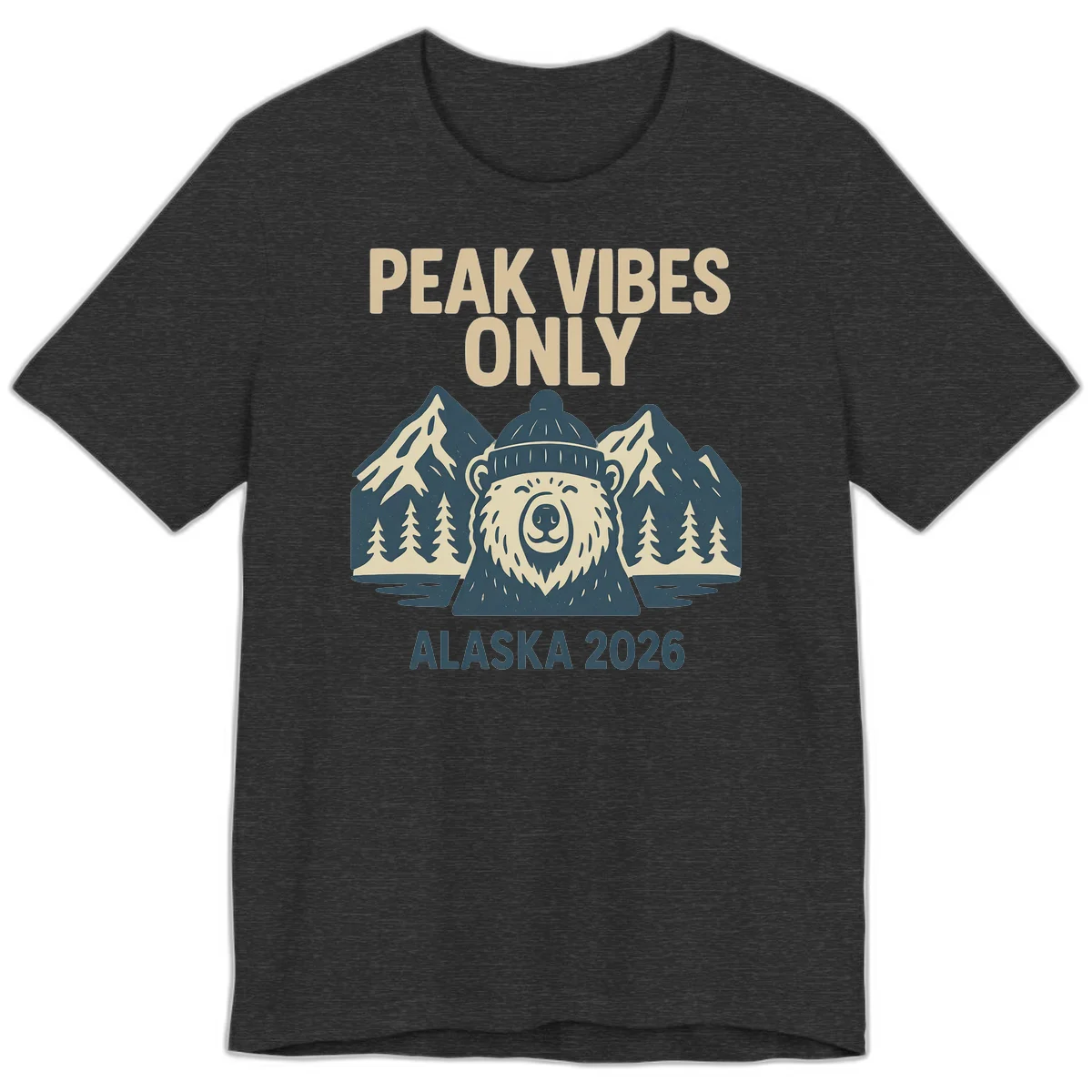 Peak Vibes Only Alaska 2026 Premium Tee in Dark Grey Heather