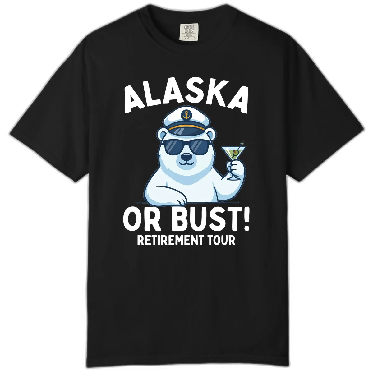 Alaska Or Bust Retirement Tour Polar Bear Comfort Color Tee in Black