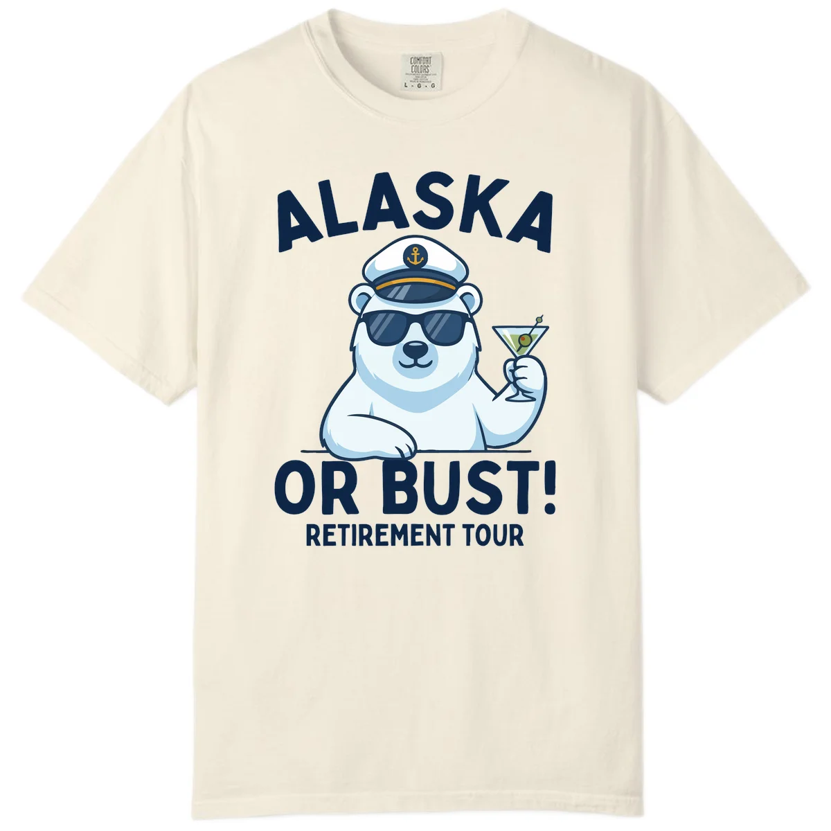 Alaska Or Bust Retirement Tour Polar Bear Comfort Color Tee in Ivory