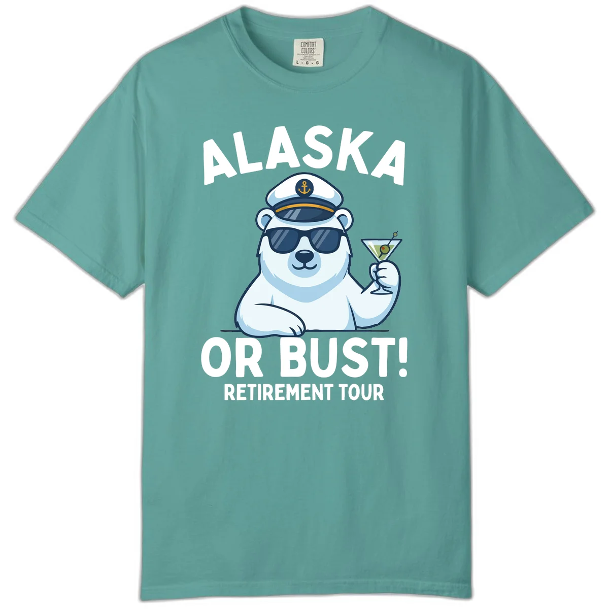 Alaska Or Bust Retirement Tour Polar Bear Comfort Color Tee in Seafoam