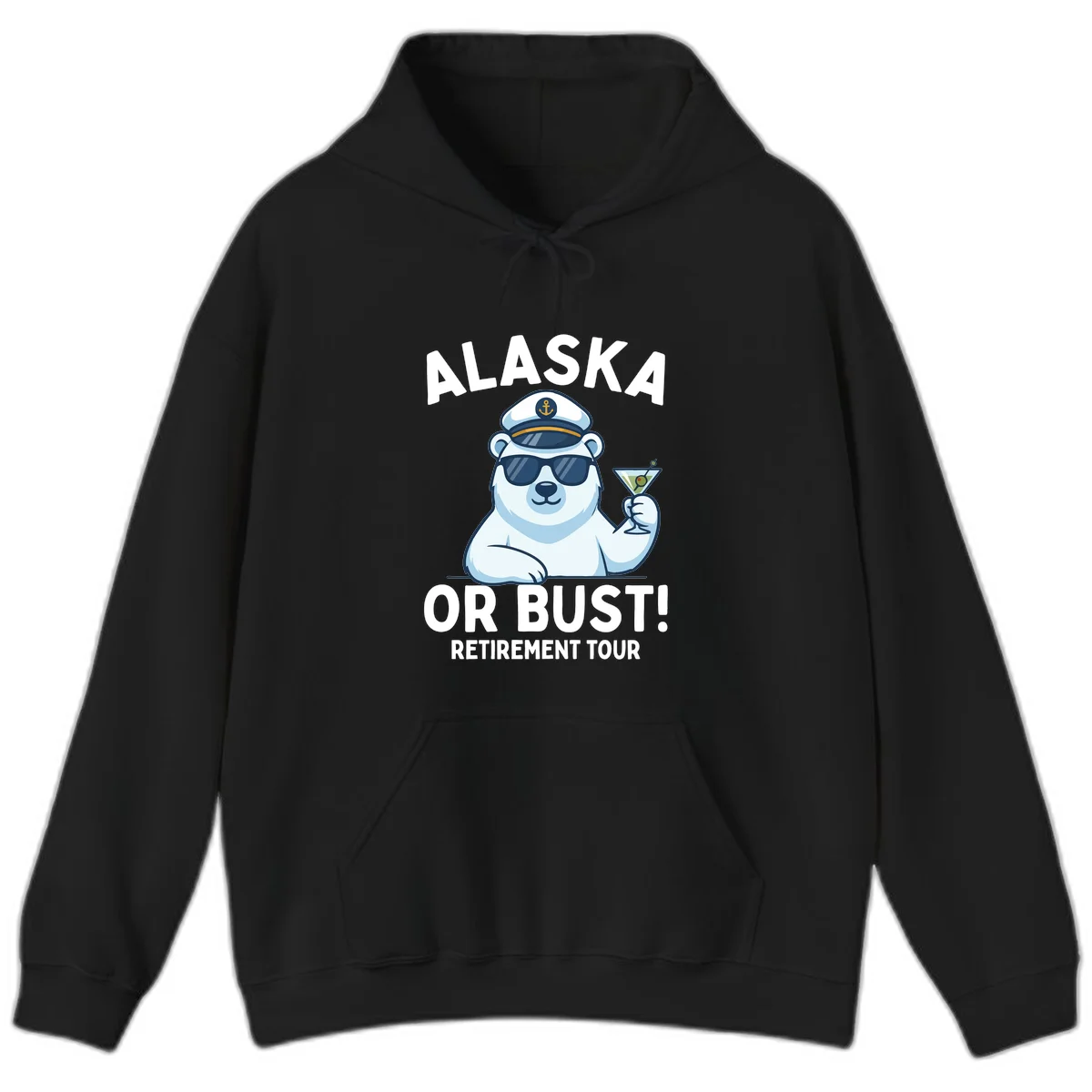 Alaska Or Bust Retirement Tour Polar Bear Hoodie in Black