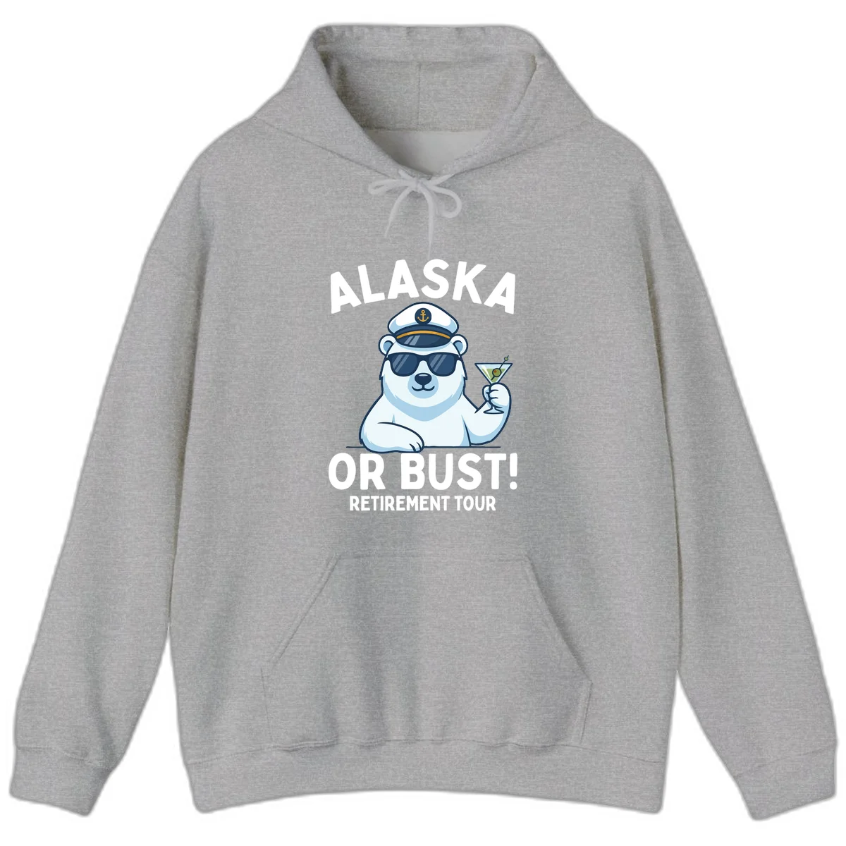 Alaska Or Bust Retirement Tour Polar Bear Hoodie in Sport Grey