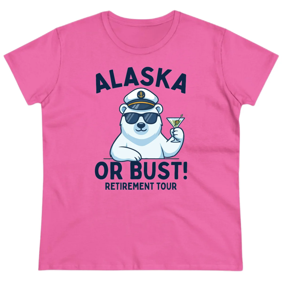 Alaska Or Bust Retirement Tour Polar Bear Ladies Tee in Azalea