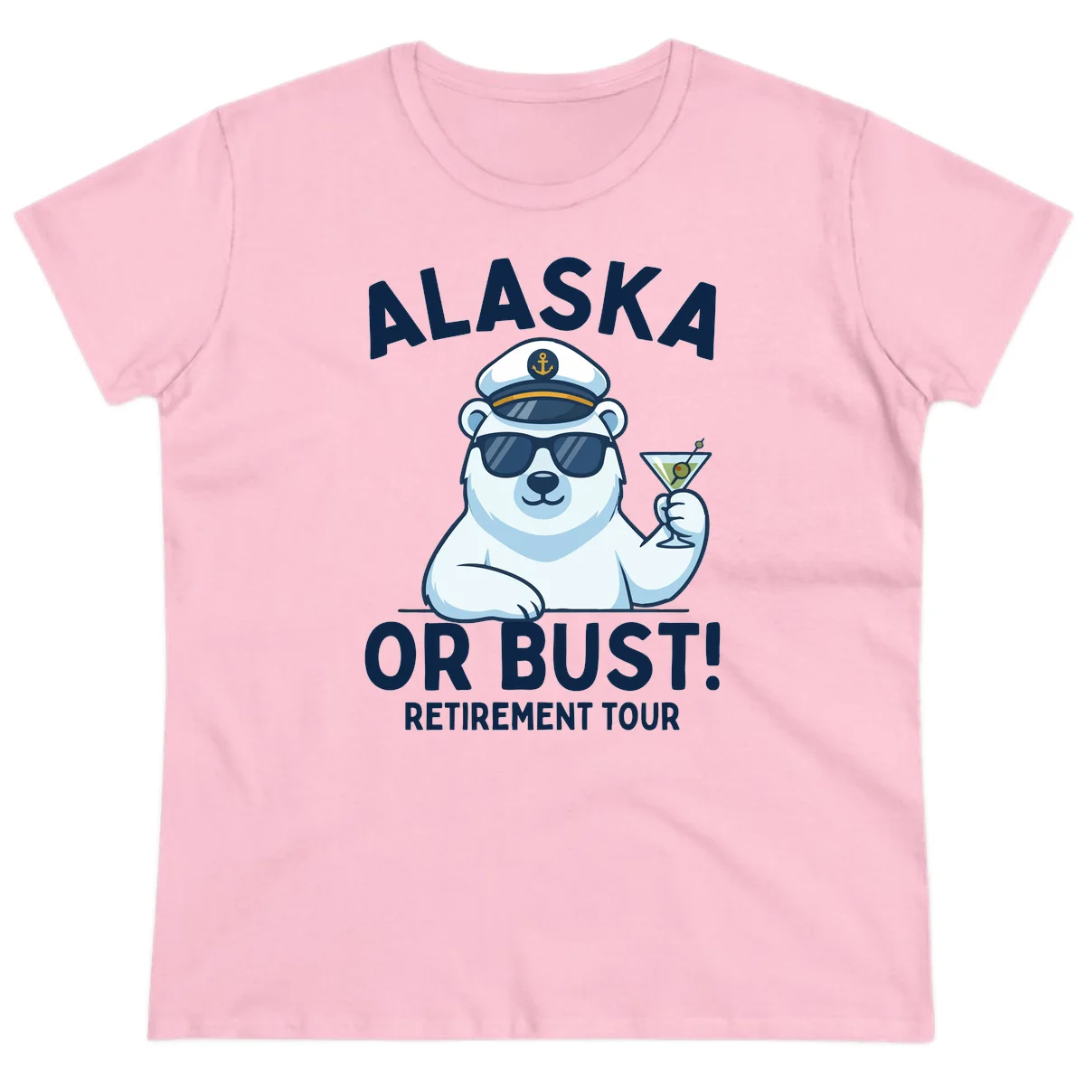 Alaska Or Bust Retirement Tour Polar Bear Ladies Tee in Light Pink