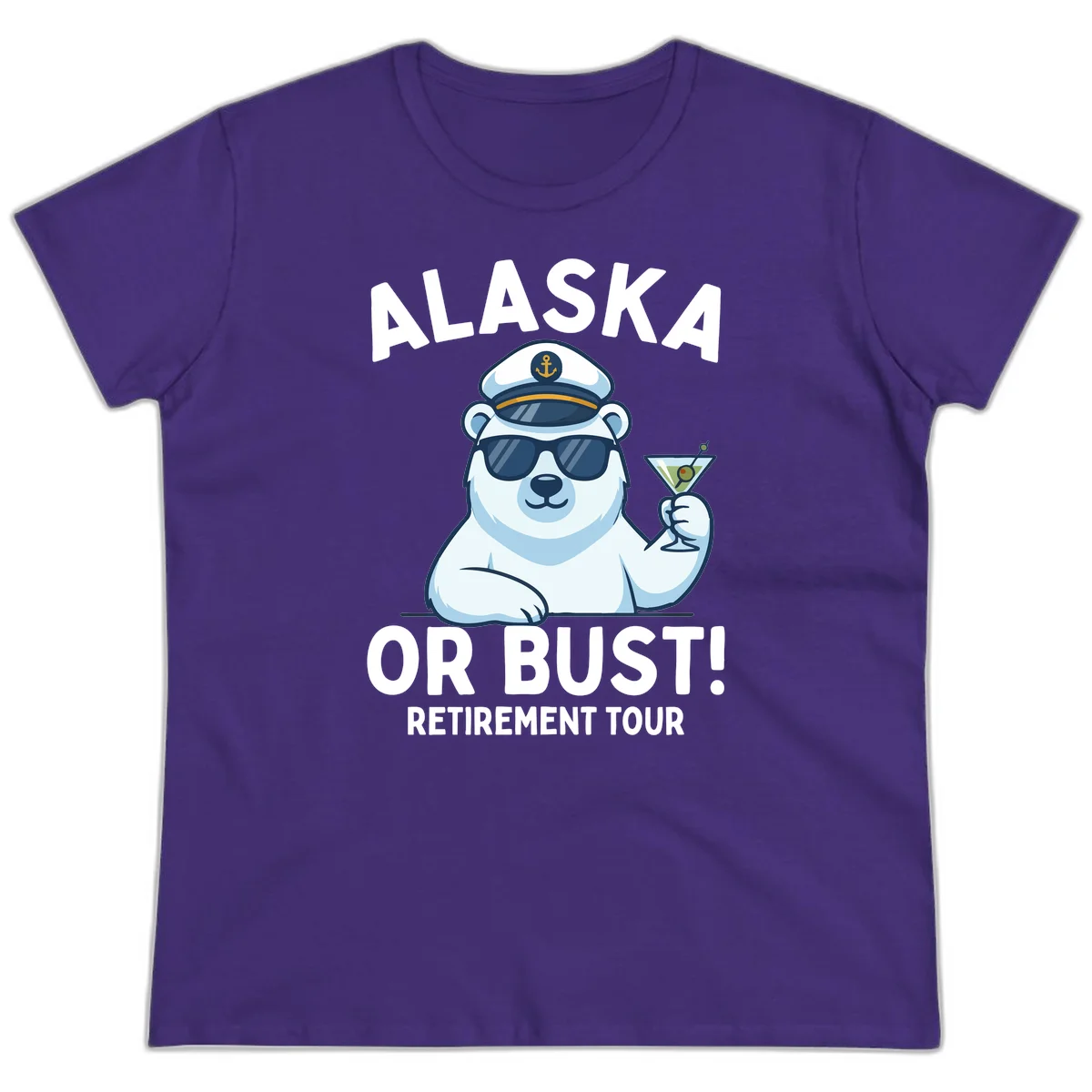 Alaska Or Bust Retirement Tour Polar Bear Ladies Tee in Purple