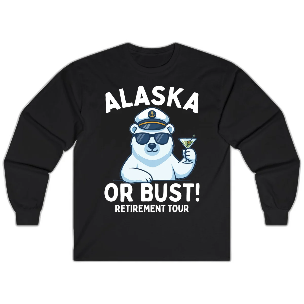 Alaska Or Bust Retirement Tour Polar Bear Long Sleeve Tee in Black