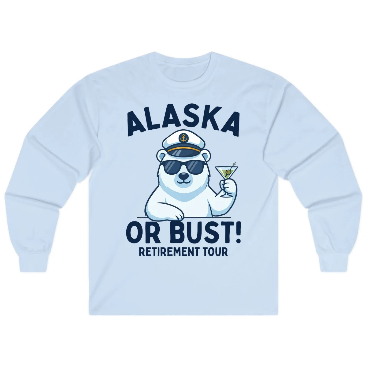 Alaska Or Bust Retirement Tour Polar Bear Long Sleeve Tee in Light Blue