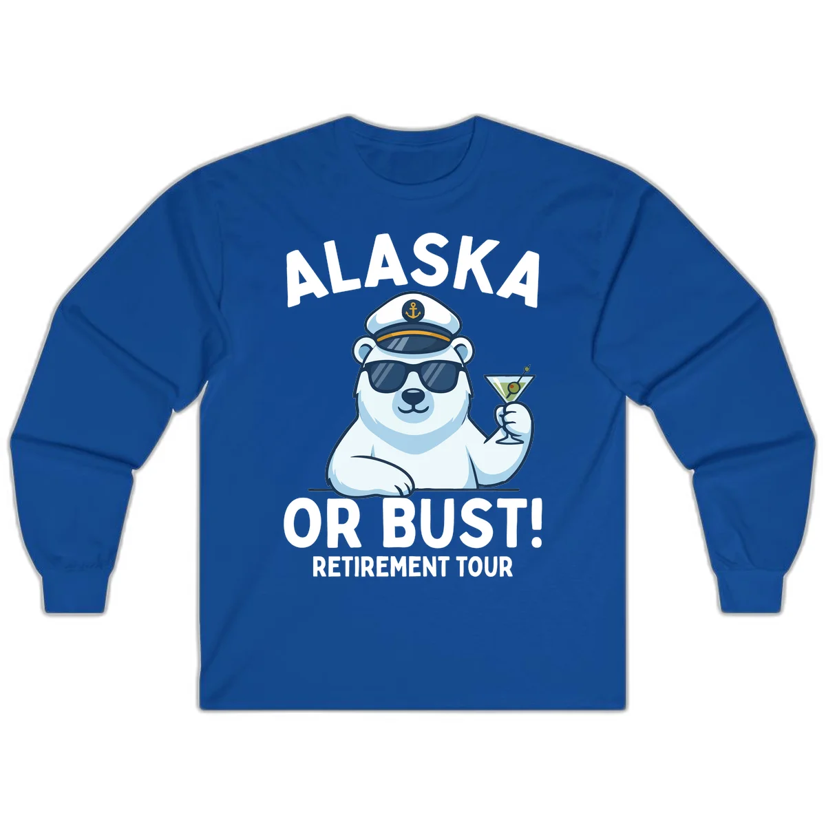 Alaska Or Bust Retirement Tour Polar Bear Long Sleeve Tee in Royal