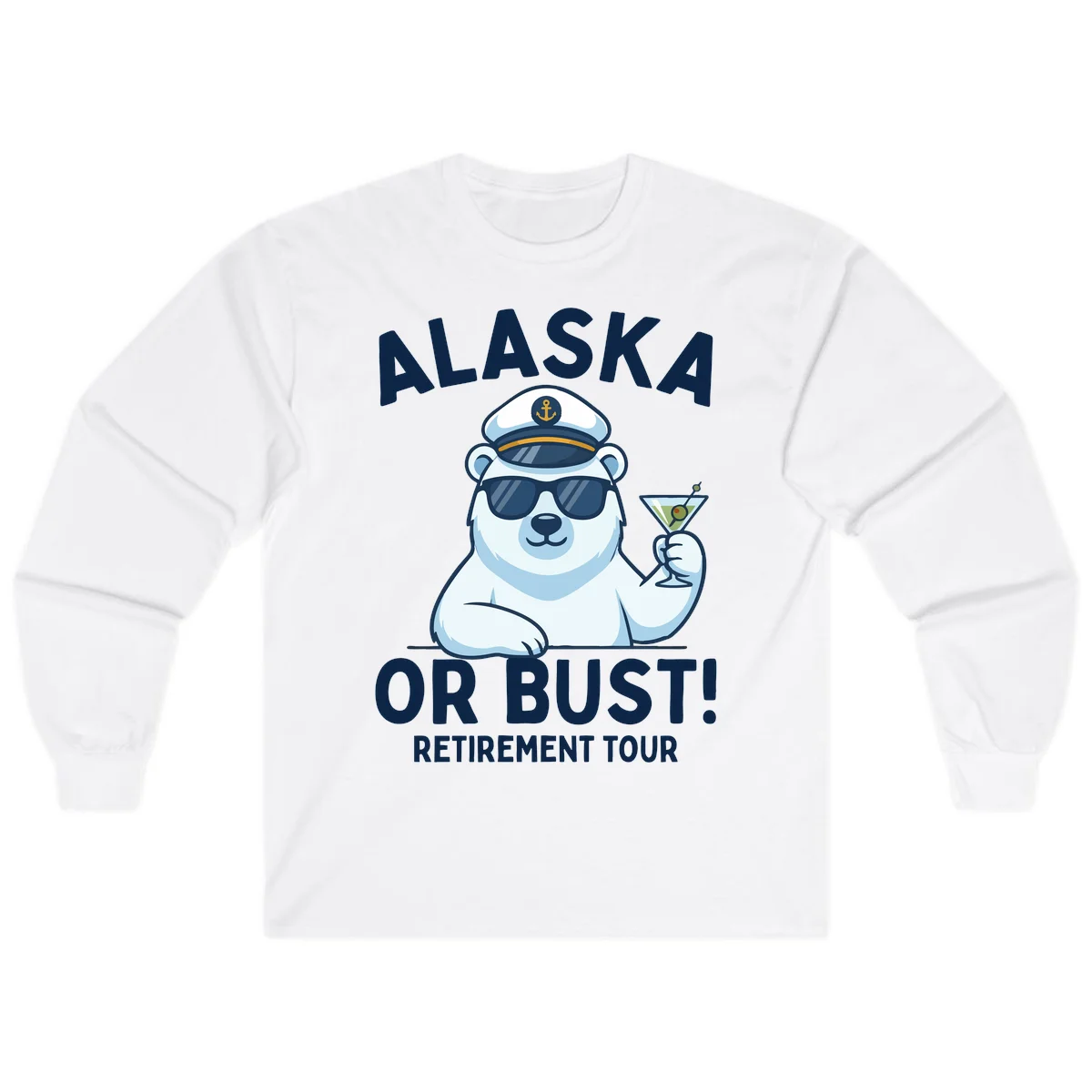 Alaska Or Bust Retirement Tour Polar Bear Long Sleeve Tee in White